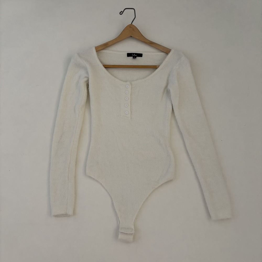 NWOT Lulus White Knit Sweater Bodysuit Womens Small Soft Girl Angelcore Romantic